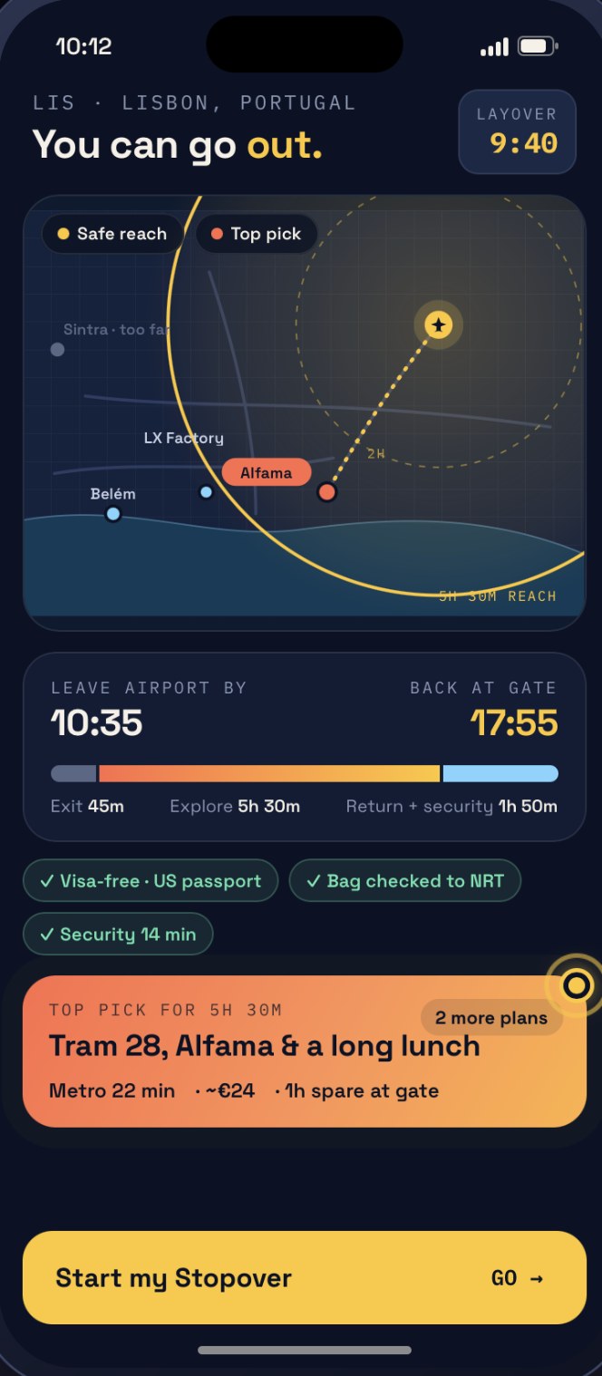 After: Stopover's distinctive, designed layover screen